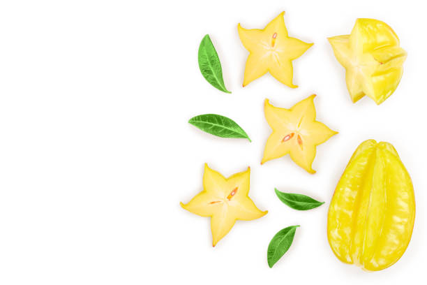 istock Carambola or star-fruit isolated on white background with copy space for your text. Top view. Flat lay 1149414917
