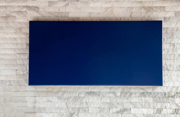 istock Blank screen blue label on white stone texture background, nobody. 1149415724