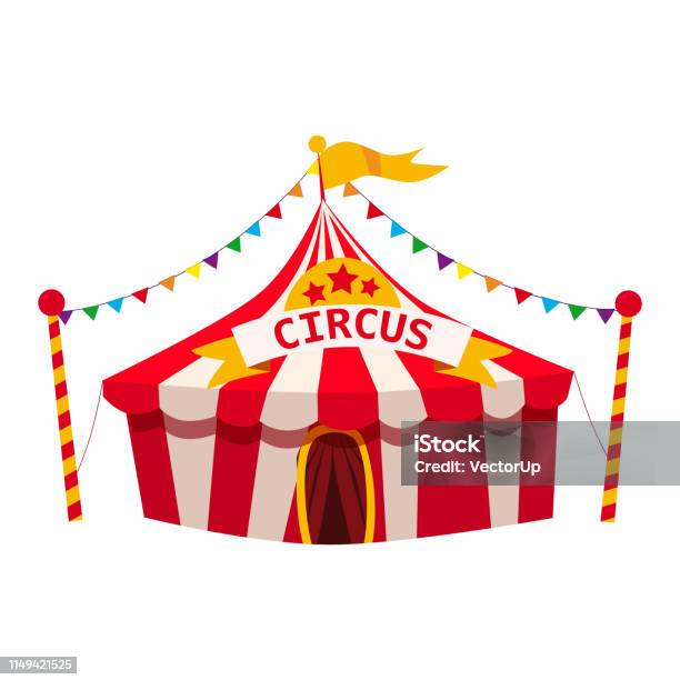 Circus Tent Awning Red And White Stripes Entertainment Carnival Fun Isolated Vector Illustration On A White Background Cartoon Style Stock Illustration - Download Image Now