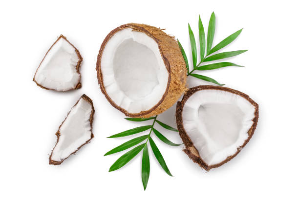 istock coconut with leaves isolated on white background. Top view. Flat lay 1149423564