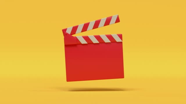 movie slate red yellow cartoon style minimal 3d rendering cinema theater concept