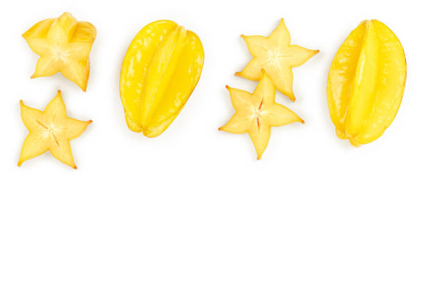 istock Carambola or star-fruit isolated on white background with copy space for your text. Top view. Flat lay 1149425456