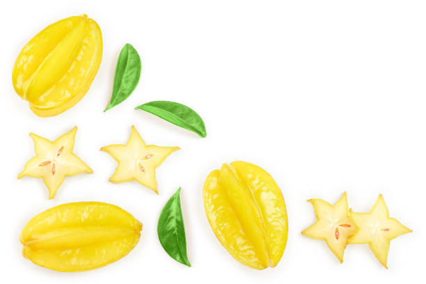 istock Carambola or star-fruit isolated on white background with copy space for your text. Top view. Flat lay 1149425462