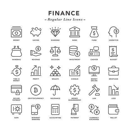 Finance - Regular Line Icons - Vector EPS 10 File, Pixel Perfect 30 Icons.