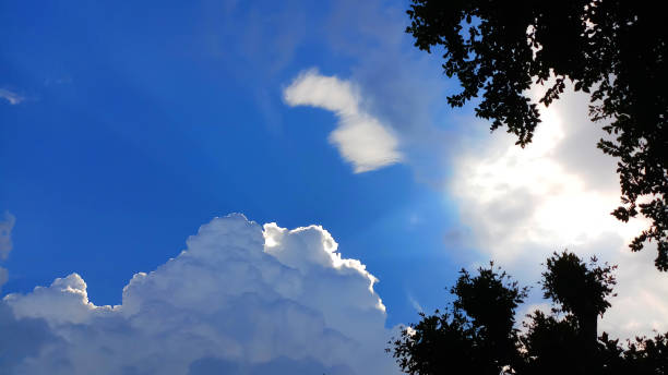 istock white clouds with blue sky in background, clouds in horizon blue sky 1149431387