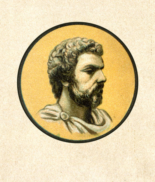 portret cesarza rzymskiego marka aureliusza - ancient rome illustration and painting engraving engraved image stock illustrations