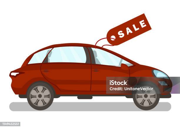 New Automobile For Sale Flat Vector Illustration Stock Illustration - Download Image Now - Car, Label, Art