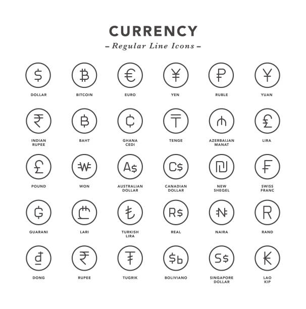 ilustraciones, imágenes clip art, dibujos animados e iconos de stock de moneda-iconos de línea regulares - swiss currency