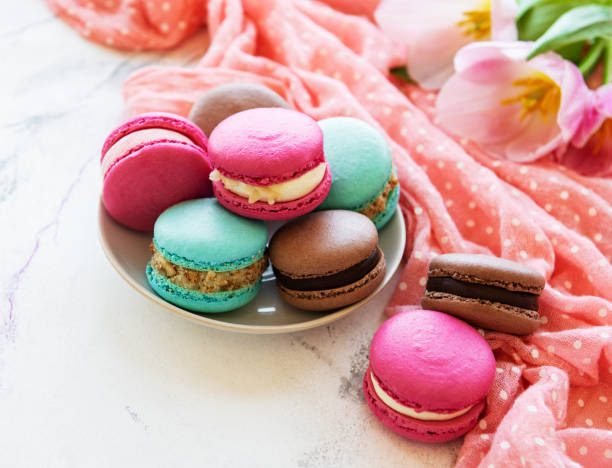 istock Colorful macaroons and tulips 1149434429