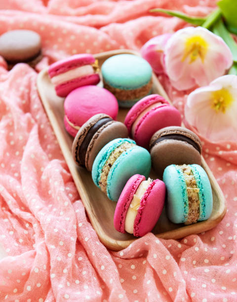 istock Colorful macaroons and tulips 1149434458