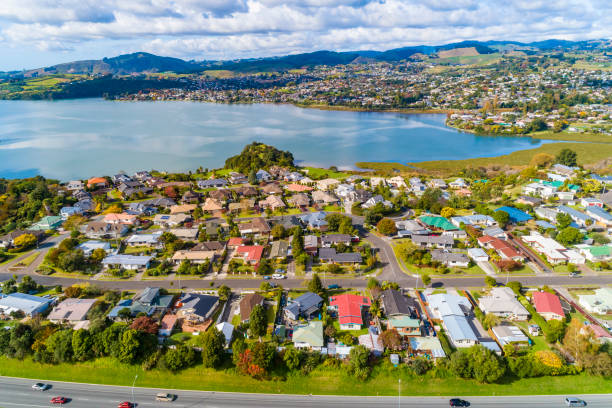 Maungatapu Aerial View Maungatapu Aerial View, Tauranga mount maunganui stock pictures, royalty-free photos & images