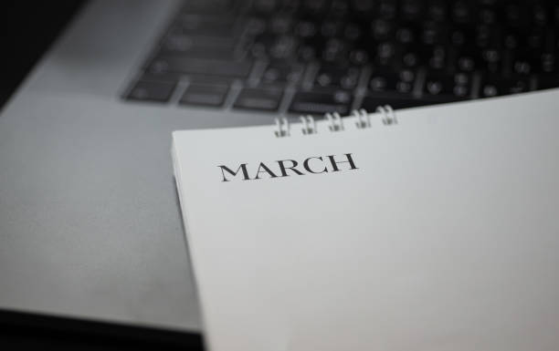 istock Close up calendar March  black and white tone. 1149442912