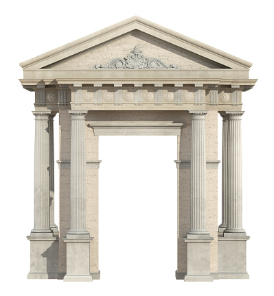 Portal in neoclassical style isolated on white with Doric column and tympanon - 3d rendering