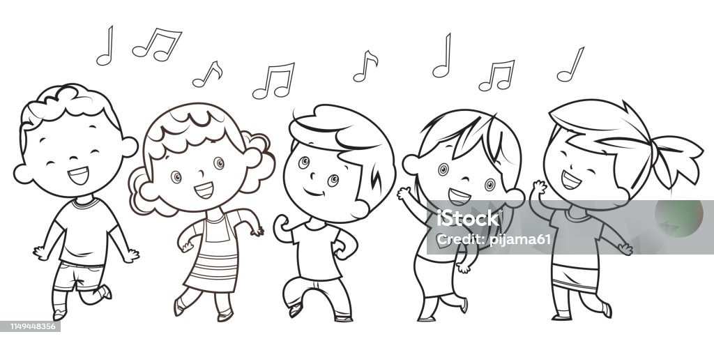 Coloring Book, Dancing children Vector coloring Book, Dancing children Coloring Book Page - Illlustration Technique stock vector