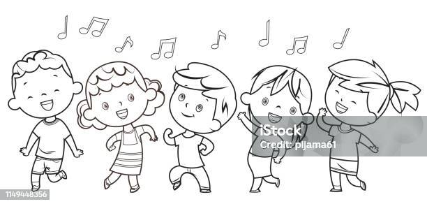 Coloring Book Dancing Children Stock Illustration - Download Image Now - Coloring Book Page - Illlustration Technique, Dancing, Friendship