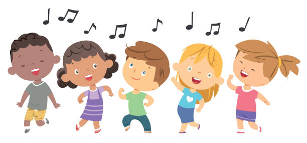 ilustraciones, imágenes clip art, dibujos animados e iconos de stock de los niños bailando - sing