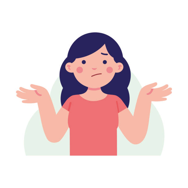 girl lift her hands with confuse face Woman lift her hand with confused face, a girl puzzled and confused critical thinking kids stock illustrations