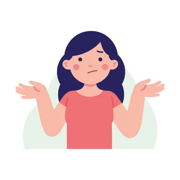 Vector illustration of girl lift her hands with confuse face