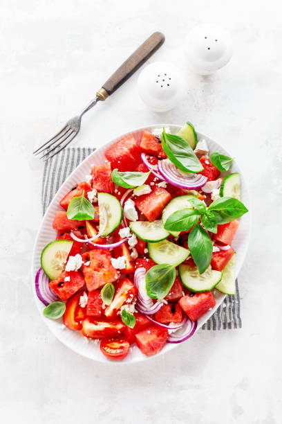 istock Summer salad with watermelon and salad leaves 1149453696