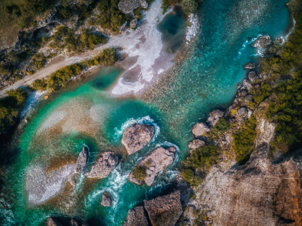 istock Aerial view of a turquoise mountain river 1149456651
