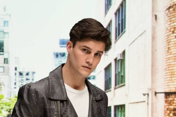 istock Close up view of attractive man wearing a leather jacket 1149457802