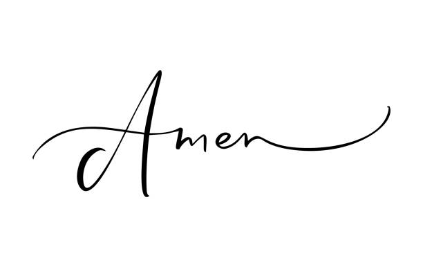 Amen vector calligraphy Bible text. Christian phrase isolated on white background. Hand drawn vintage lettering illustration Amen vector calligraphy Bible text. Christian phrase isolated on white background. Hand drawn vintage lettering illustration. sing praise stock illustrations