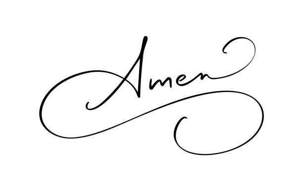 Amen vector calligraphy Bible text. Christian phrase isolated on white background. Hand drawn vintage lettering illustration Amen vector calligraphy Bible text. Christian phrase isolated on white background. Hand drawn vintage lettering illustration. praise and worship stock illustrations