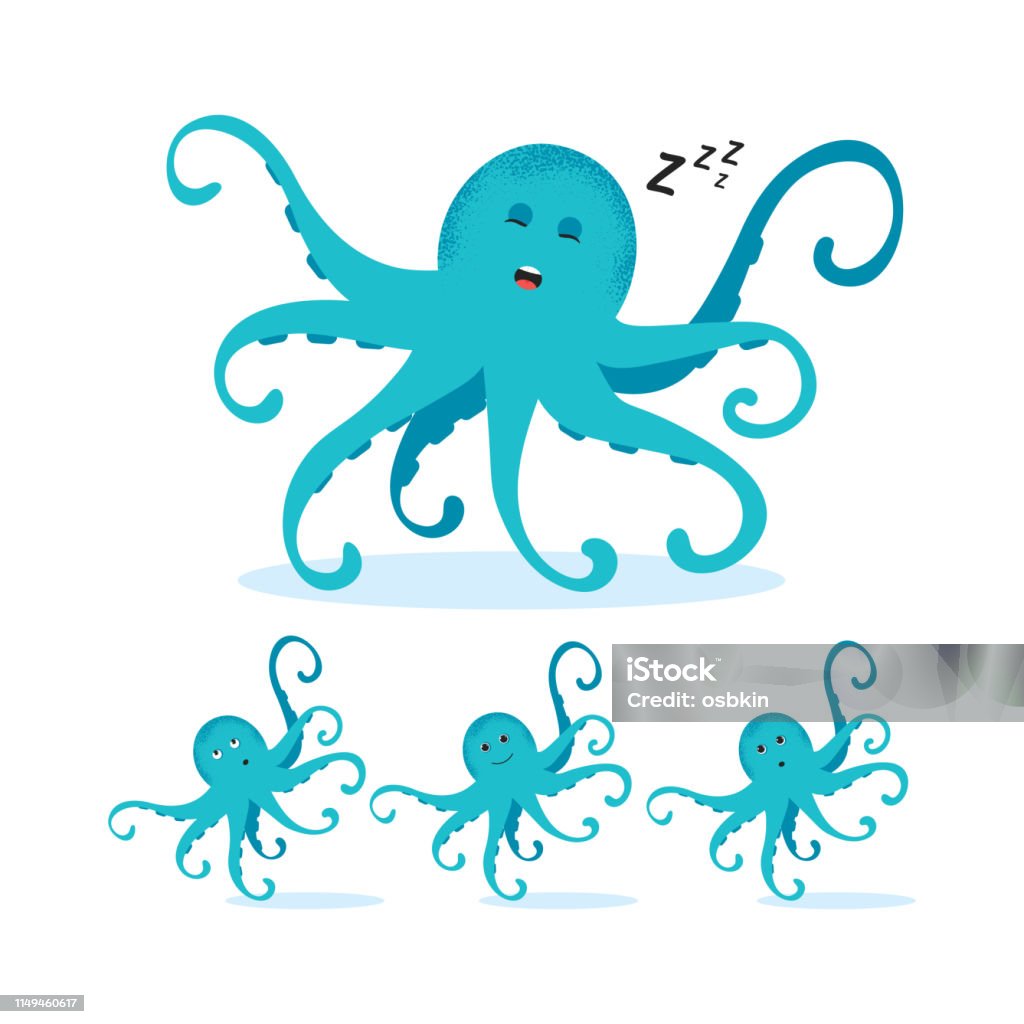 Cute Cartoon Blue Octopus Drawing Stock Illustration - Download Image Now -  Animal, Aquarium, Cartoon - iStock