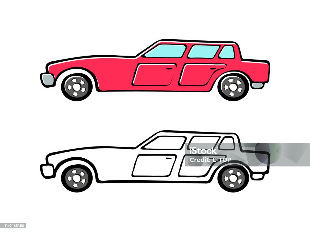 Coloring page outline of cartoon red retro car. Coloring book for kids. Vector illustration Black Color stock vector