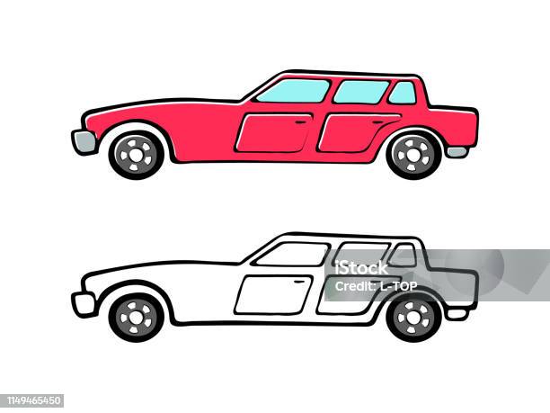 Coloring Page Outline Of Cartoon Red Retro Car Coloring Book For Kids Vector Illustration Stock Illustration - Download Image Now