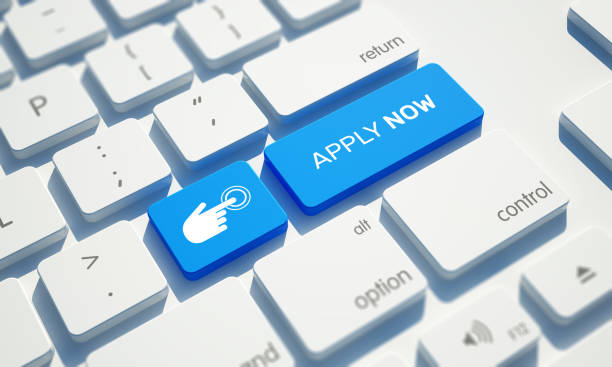 apply now button on computer keyboard - recruitment application form occupation employment issues imagens e fotografias de stock