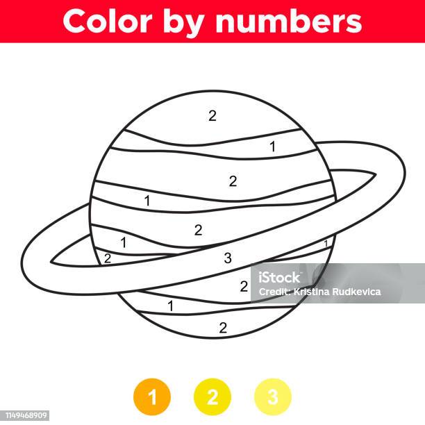 Color By Number For Preschool And School Kids Coloring Page Or Book With Saturn Stock Illustration - Download Image Now