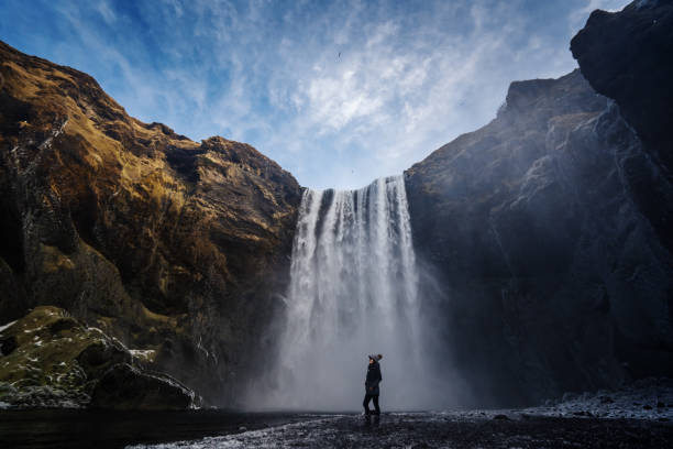 Free Stock Photo of Person Standing in Front of a Waterfall | Download ...