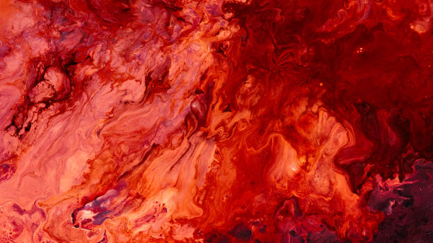 抽象的な赤の塗装背景アクリルマーブルミックス - 赤 写真 ストックフォトと画像