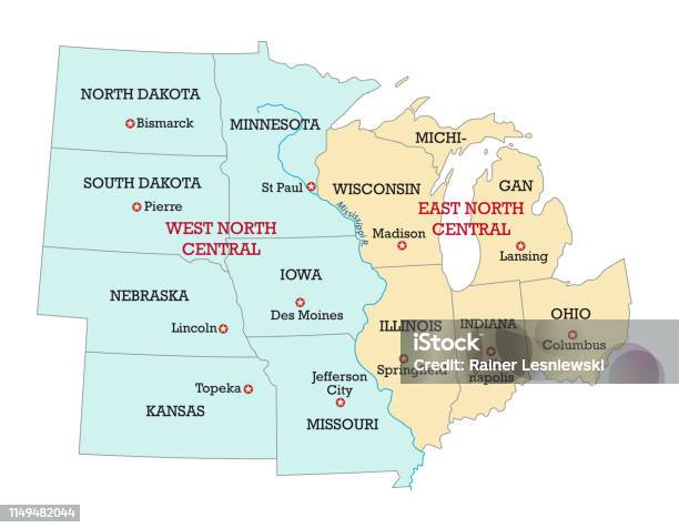 Map Of The Midwest United States Of America Stock Illustration - Download Image Now - Map, Outline, Minnesota