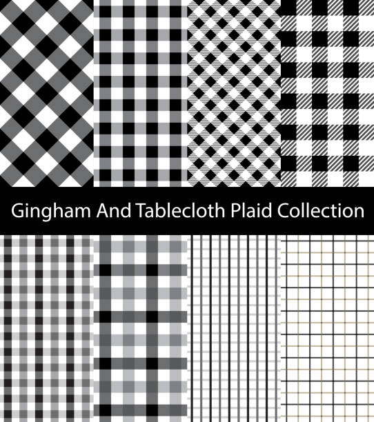 ilustrações de stock, clip art, desenhos animados e ícones de collection of black and white gingham / tablecloth patterns. seamless checkered and square texture backgrounds. - tattersall