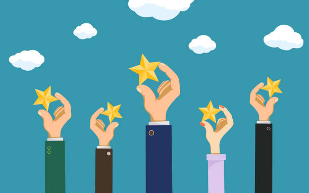 People keep rating stars in their hands. Customer feedback People keep rating stars in their hands. Customer feedback reviews. Vector illustration. suitable upper stock illustrations