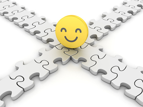 Puzzle with Smile Emoticon - White Background - 3D Rendering