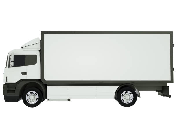 White delivery truck or transportation van isolated on white background. 3D rendering.