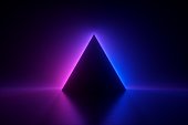 istock 3d render, blue pink neon triangular frame, triangle shape, empty space, ultraviolet light, 80's retro style, fashion show stage, abstract background 1149518467