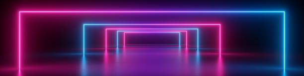 istock 3d render, abstract panoramic background, neon light, glowing lines, geometric shapes, ultraviolet spectrum, virtual reality, laser show 1149518712