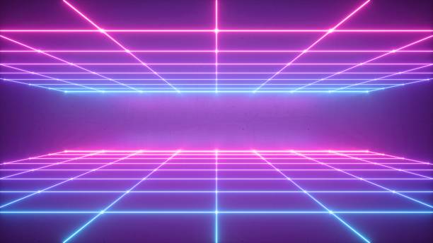 istock 3d render, abstract neon background, virtual reality space, pink blue grid in ultraviolet spectrum, chart field, frontal perspective view 1149518744
