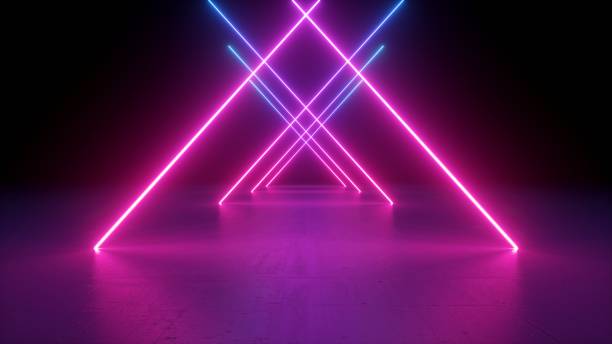 istock 3d render, neon light rods, pink and blue lines, tunnel in virtual reality, triangular corridor, ultraviolet abstract background, laser show stage, fashion catwalk podium, road 1149518754