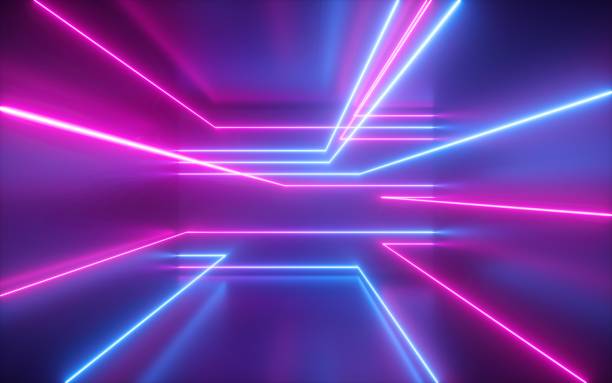 istock 3d render, pink blue neon lines, geometric shapes, virtual space, ultraviolet light, 80's style, retro disco, fashion laser show, abstract background 1149518820
