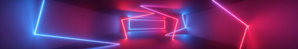 istock 3d render, abstract panoramic background, neon light, tunnel, corridor, glowing lines, geometric shapes, ultraviolet spectrum, virtual reality, laser show 1149518900