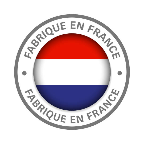 illustrations, cliparts, dessins animés et icônes de fait dans l’icône de drapeau de france - fabriqué en france