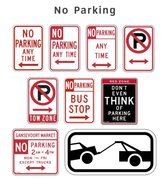 Vector illustration of Regulatory traffic sign. No Parking. Vector illustration