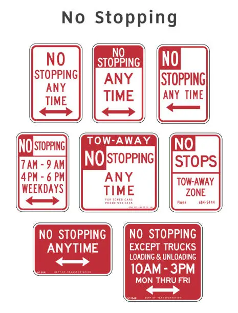 Vector illustration of Regulatory traffic sign. No Stopping. Vector illustration.