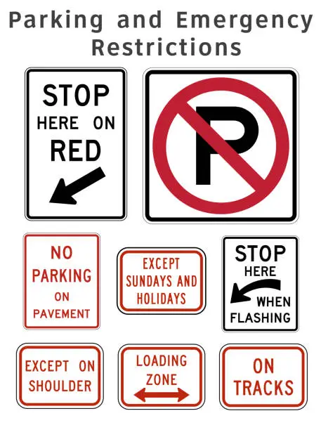 Vector illustration of Regulatory traffic sign. Parking and Emergency Restrictions