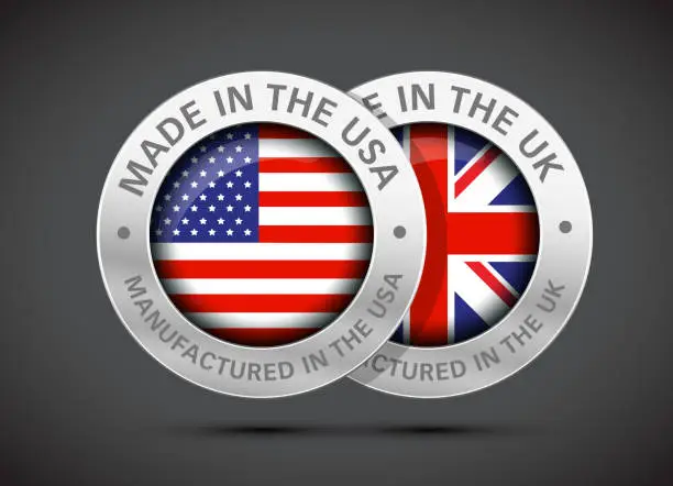 Vector illustration of made in uk and usa flag metal icon